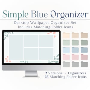 Simple Blue Desktop Organizer, Dossiers de bureau, Fond d&#39;écran d&#39;ordinateur organisationnel, Fond d&#39;écran de productivité, Minimaliste, Mac, Windows, PC