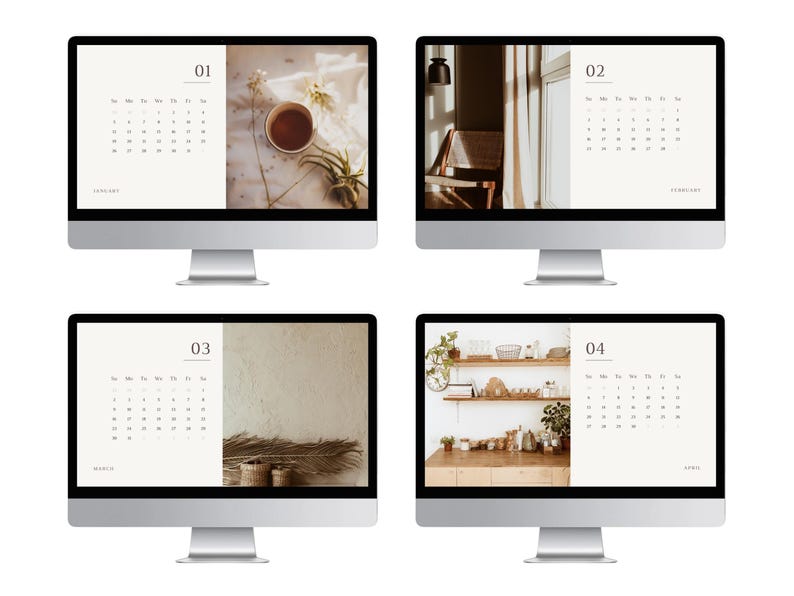 Windows Computer Backroound Boho 2025 Boho Minimalism Desktop Wallpaper, Monthly Calendar, Computer ...