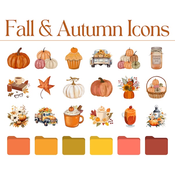 80 Autumn Icons, Fall Icons, for Mac, For Windows, For PC, Folder Icons, File Icons, Desktop, Folders, Icons, Autumn, Aesthetic, Digital, HD
