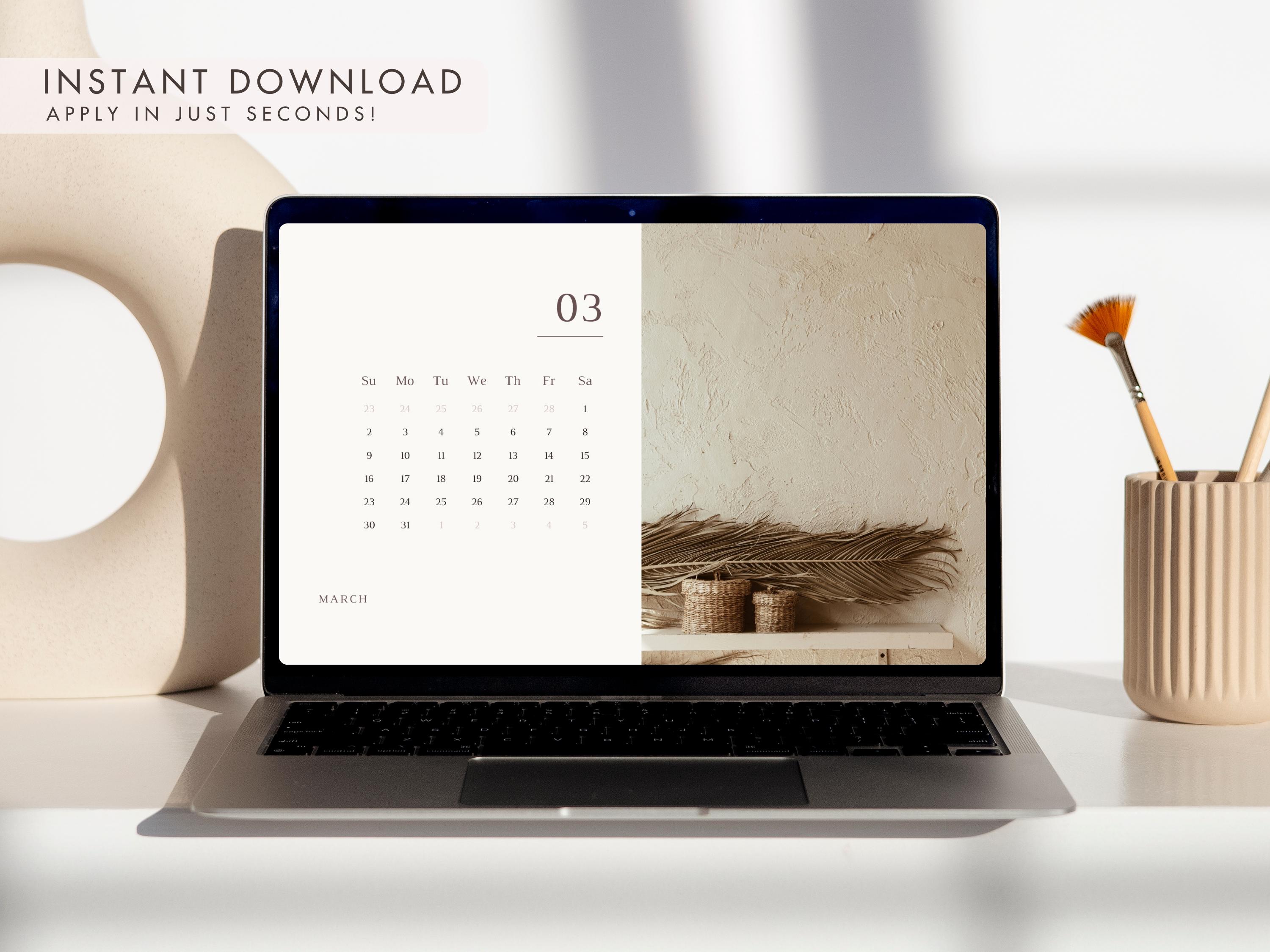 Windows Computer Backroound Boho 2025 Boho Minimalism Desktop Wallpaper, Monthly Calendar, Computer ...