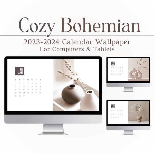 2024 Desktop Kalender Hintergrundbild, Minimalistischer Computer Hintergrund, Mac, PC, iMac, Ästhetik, Beige, Modern, Neutrals, Boho, Decor, Plants, HD