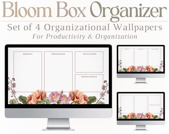 Set of 4 Floral Organizational Desktop Wallpaper, Computer Organizer Background for Mac & PC, Bundle Pack Wallpaper, Organizer, Productivity