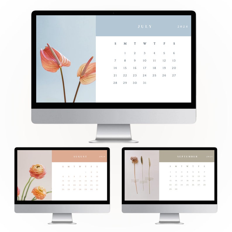 Computer Monitor Ribbon Calendar Gorgeous Florals Desktop Wallpaper + 2024 Calendar, Flowers, Floral ...
