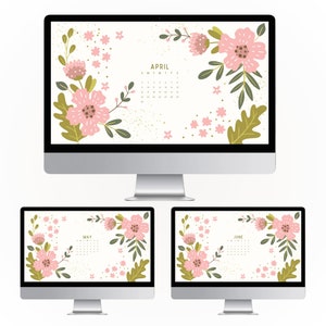 Computer Monitor Ribbon Calendar 2023-2024 Calendar Wallpaper, Floral, Desktop Wallpaper, Laptop ...