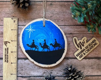 Wise men ornament | Three Kings wood slice ornament | Magi epiphany ornament | We Three Kings Christmas decor | 3.5-4 in. wooden ornament