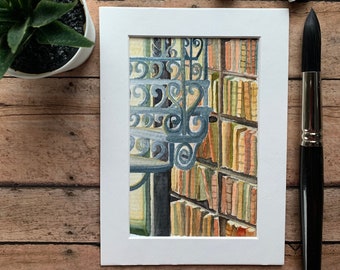 Downloadable Library Watercolor Painting | Book lover printable wall art | Bookshelf art JPEG Image File | The Long Room at Trinity College