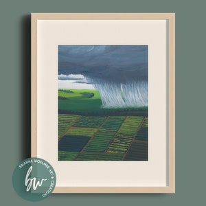 Rain Painting Print from Original Acrylic Canvas, Cloudscape Art Print, Storm Cloud Wall Print, Kansas Farm Landscape Wall Art