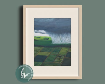 Rain Painting Print from Original Acrylic Canvas, Cloudscape Art Print, Storm Cloud Wall Print, Kansas Farm Landscape Wall Art