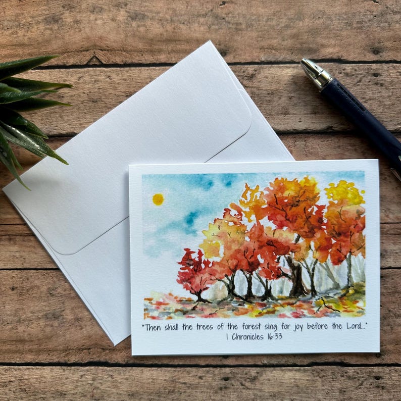 Watercolor Autumn Note Card Set of 4: Colorful Fall Tree Stationery ...