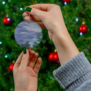 Moonrise at Twilight Ceramic Ornament | Peaceful Evening Christmas Ornament | Enchanted Twilight Ornament