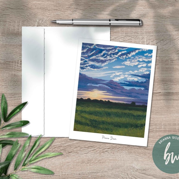 Kansas Sunrise Note Cards | Prairie Landscape Art Greeting Card Set of 4 | Beautiful Stationery for Nature Lovers