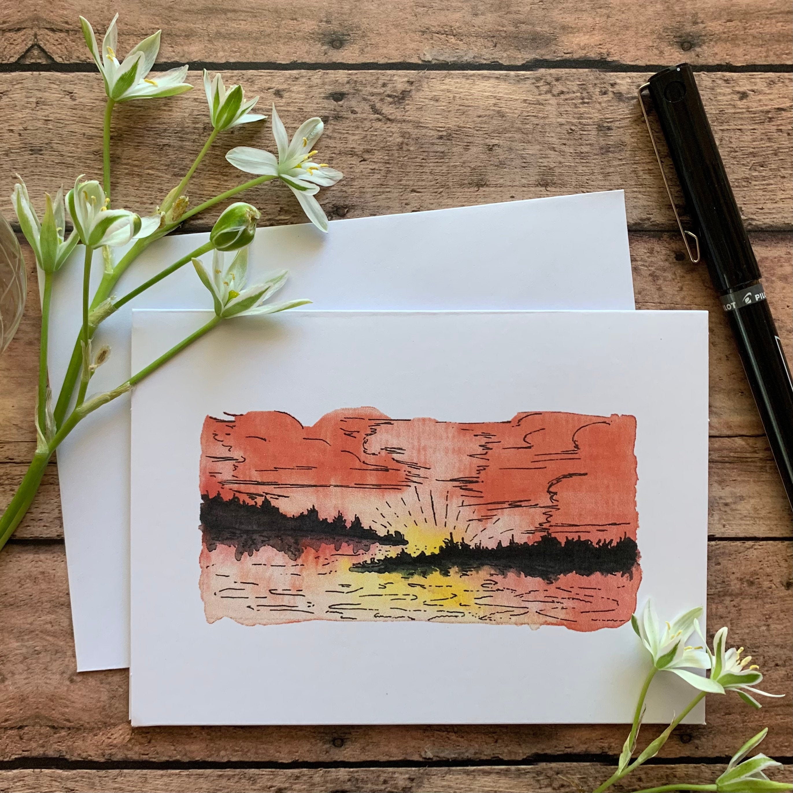 Watercolor note cards Letter writing set Landscape Etsy