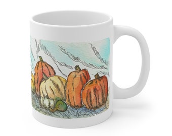 Pumpkin Mug | 11oz Ceramic Autumn Mug | Pumpkin Cup | Watercolor Pumpkins | Cozy Fall Mug | Ceramic Tea or Coffee Cup | Pumpkin Patch Mug