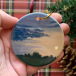 Sunset Calm Christmas Ornament | Pale Winter Sunset Ceramic Ornament | Kansas Landscape Christmas Tree Decoration