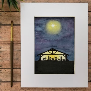Christmas Printable Nativity Scene | Star of Bethlehem | Nativity Downloadable Art | Christmas JPEG Image File for DIY Christmas Card