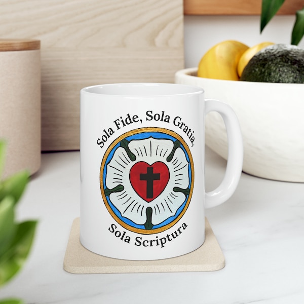 Luther's Rose Mug | Sola Fide, Sola Gratia, Sola Scriptura Mug | Lutheran Pastor Gift | Luther's Seal Mug | Faith Alone, Grace Alone Mug