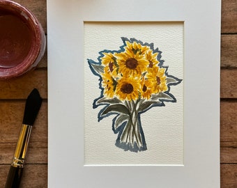 Bouquet of Sunflowers | Sunflower Art| Kansas sunflower watercolor | Mother&#39;s Day art gift | A bouquet of sunshine | Sunflower State