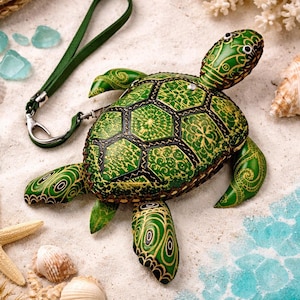 Sea Turtle Leather Wristlet, Handmade Zipper Coin Purse, Ocean Lover Gift, Beachy Boho Small Wallet, Unique Turtle Pouch