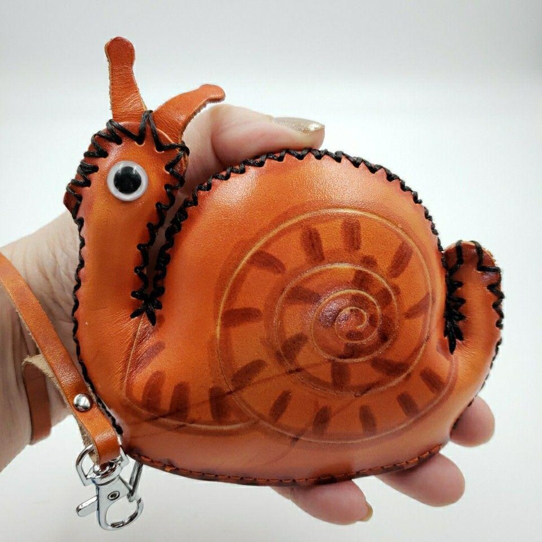 Pouch Snail Shell Handmade Leather Snail Coin Purse, Whimsical Animal Zip Pouch, Mini ...