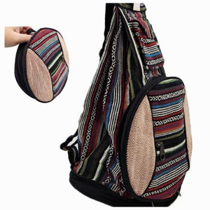 Boho Hemp Convertible Backpack/Sling Bag, Handmade in Nepal Cruise Hiking Market Amusement Park Packable Travel Bag