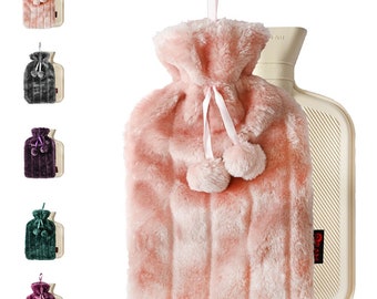 2L Litre Large Lilac Hot Water Bottle With Cosy Fluffy Faux Fur Cover