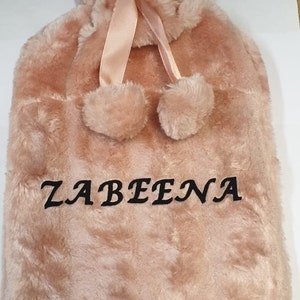 Luxury Large Personalised Hot Water Bottle with Plush Faux Fur & Pom Poms 2 Litre Bottle image 4
