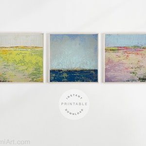 Colorful Set of 3 Wall Art, Ocean Triptych Wall Art, Downloadable Beach Décor for Entryway, Serene Coastal Décor, Square Printable Art