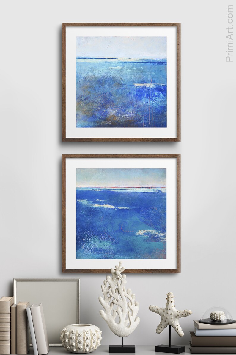 Blue Coastal Wall Art Set Large Beach Décor Diptych for Etsy