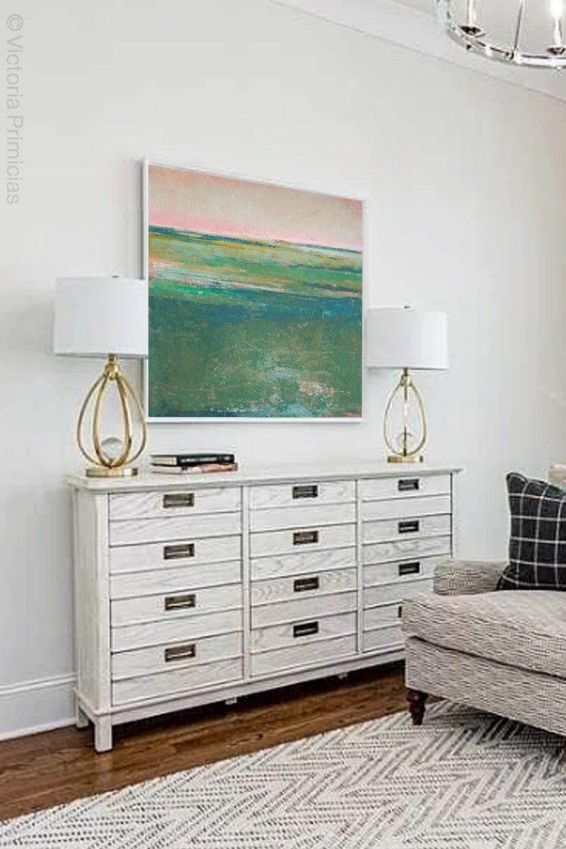 Abstract Landscape Bedroom Wall Art Over the Bed Green Etsy