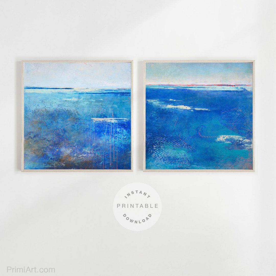 Blue Coastal Wall Art Set Large Beach Décor Diptych for Etsy