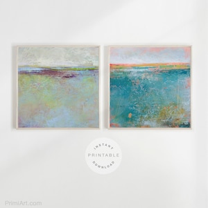 Zen Gallery Wall Set, Ocean Print Set of 2 for Office Décor, Coastal Printable Art for Living Room, Landscape Painting Downloadable Prints