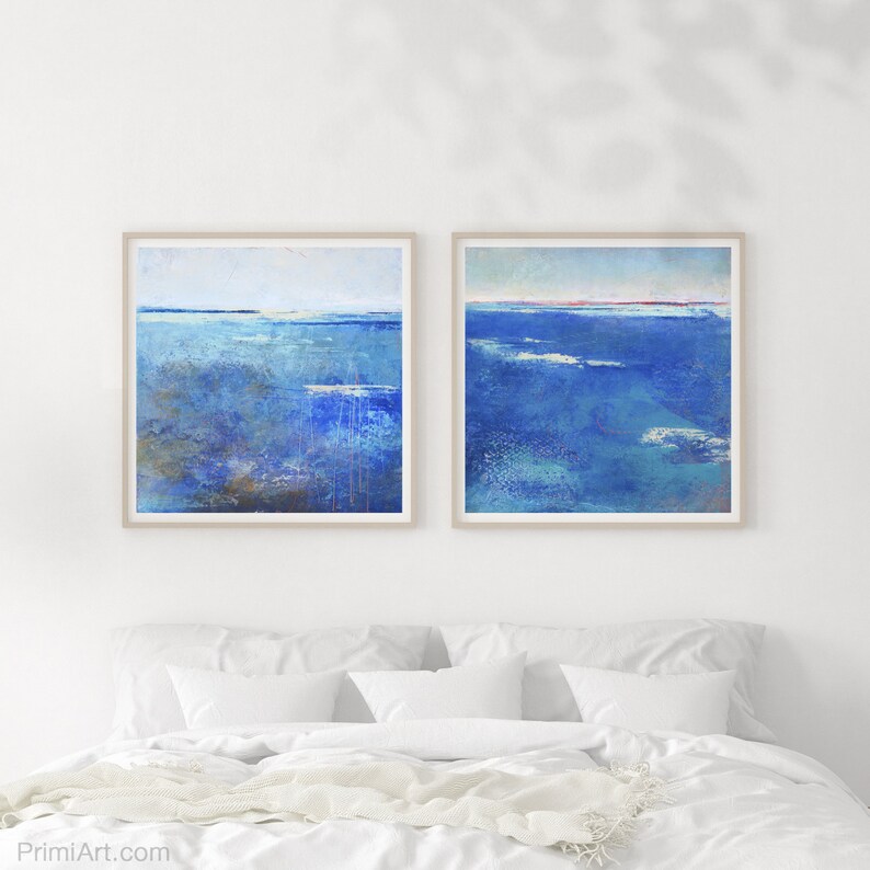 Blue Coastal Wall Art Set Large Beach Décor Diptych for Etsy