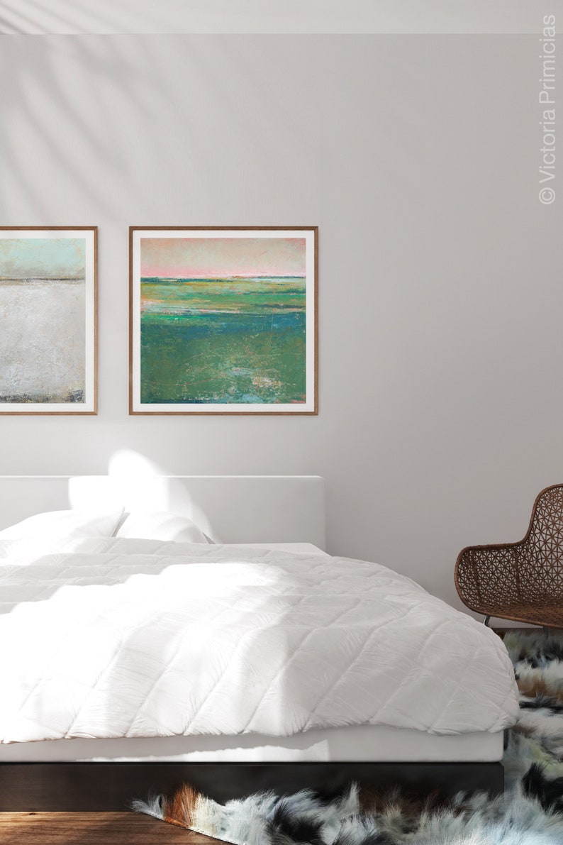 Abstract Landscape Bedroom Wall Art Over the Bed Green Etsy