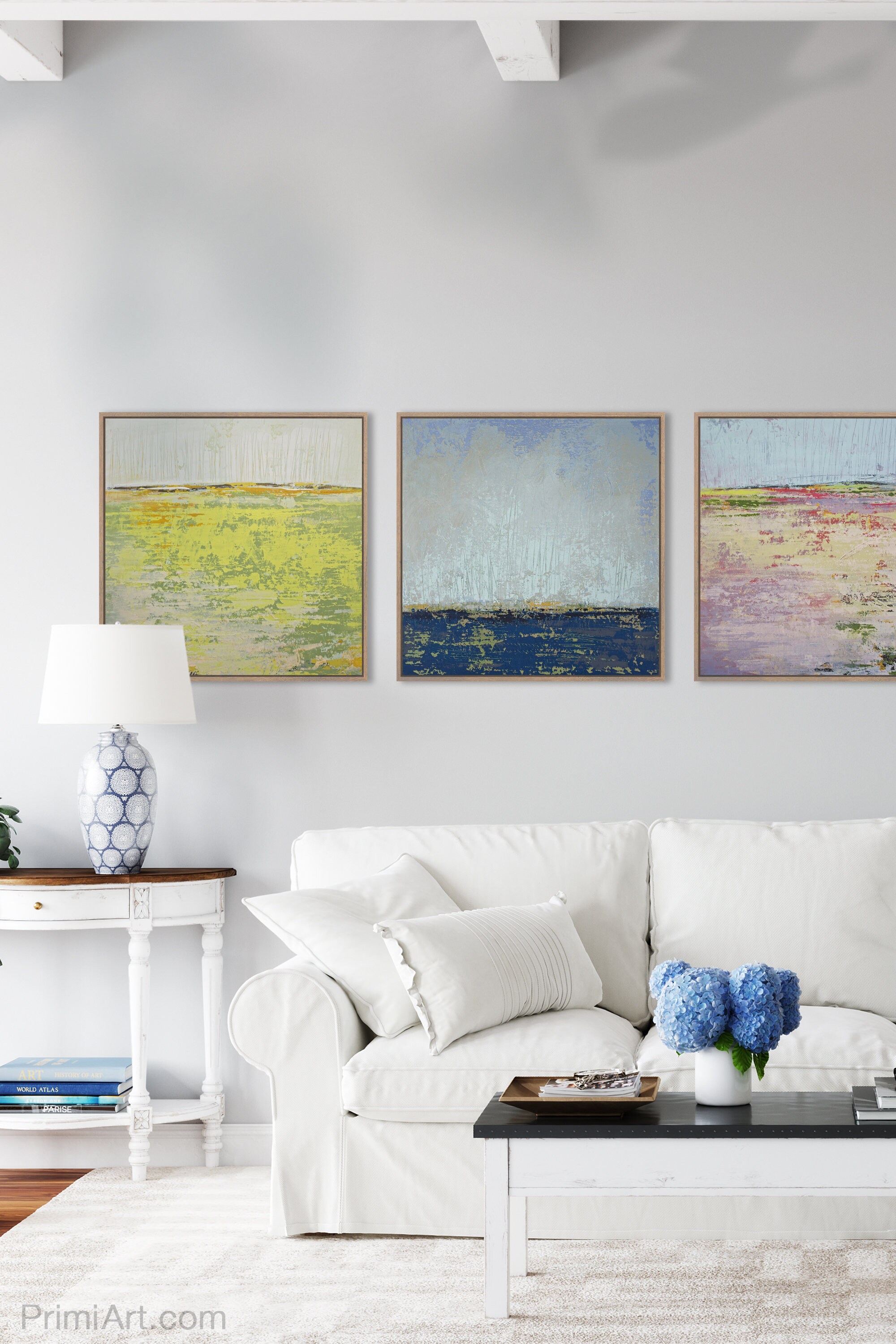 Square Beach Wall Art Prints, Indigo Digital Download Art, Modern
