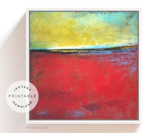 Red Abstract Beach Painting, Square Digital Download Art for Entryway Decor, Modern Abstract Art Printable, JPEG Beach Wall Art Prints