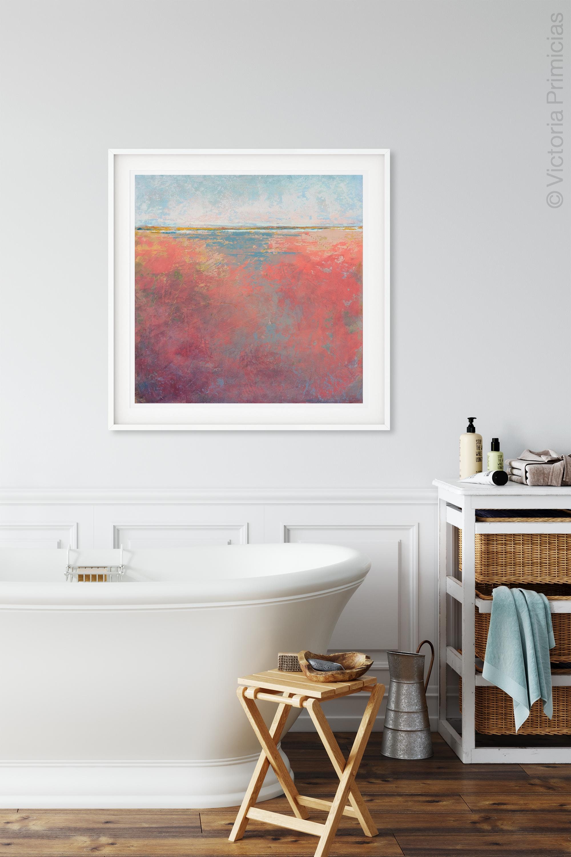 Pink Abstract Bathroom Wall Art Printable Modern Beach | Etsy