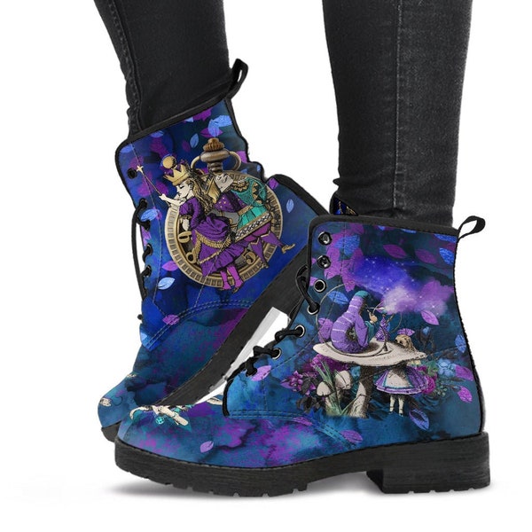 Combat Boots - Alice in Wonderland Gifts #22 Purple Series | Purple Boots for Women, Handmade Lace Up Boots, Women's Boots, Custom Shoes