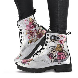 Combat Boots - Alice in Wonderland Gifts #103 Pink Series, Birthday Gifts, Gift Idea, Women's Boots, Custom Shoes, Aesthetic, Cute, Kawaii