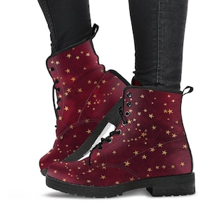 Combat Boots - Rugged Look Distressed Red Galaxy #101 | Custom Shoes, Hippie Boots, Lace Up Boots, 90s Boots, Red Boots, Red Shoes