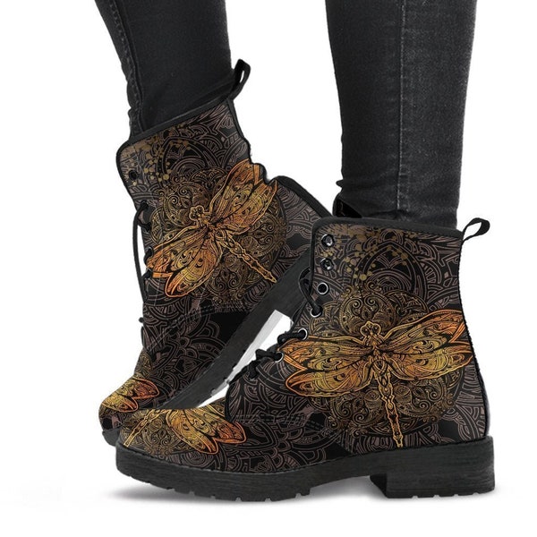 Combat Boots - Dragonfly | Vegan Leather Lace Up Boots Women, Women's Boots, Men's Boots 9.5, Custom Shoes