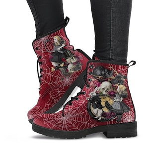 Alice in Wonderland Combat Boots #102 Goth Series | Custom Shoes, Vegan Leather Boots, 90s Women&#39;s Boots