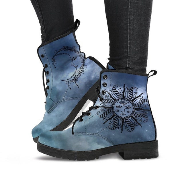 Fashion Combat Boots - Sun and Moon Boots #17 Galaxy | Custom Shoes, Vegan Leather Boots Women, Handmade Lace Up Boots, Women's Boots