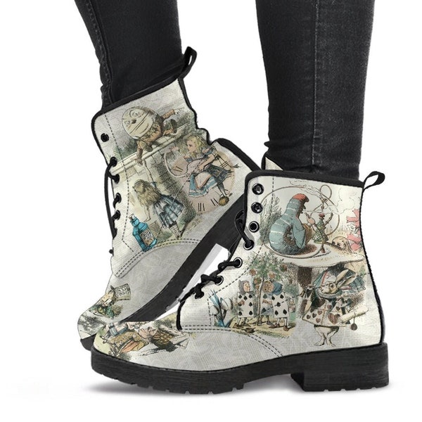 Combat Boots - Alice in Wonderland Gifts #101 Vintage Series | Birthday Gifts, Gift Idea, Women's Boots, Handmade Lace Up Boots, Custom