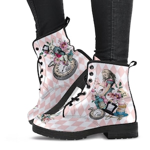 Combat Boots - Alice in Wonderland Gifts #42 Colorful Series | Blush Pink Flat Shoes, Handmade Lace Up Boots, Custom Shoes, Women's Boots