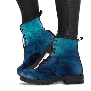 Combat Boots Grunge Blue 101 Unisex Adult Shoes Vegan Leather Handmade Lace up Boots Custom Shoes Boho Vintage Style Gift Idea Etsy