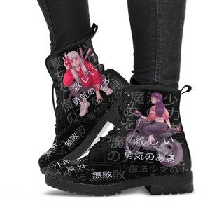 Anime Boots #7 - Schwarze Kampfstiefel | Anime Custom Schuhe, Vegan Leder Schnürstiefel, handgemachte Stiefel, Damenstiefel, Anime Schuhe