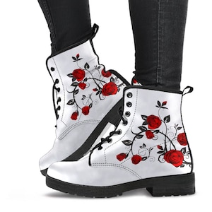 Combat Boots - Rose Art | Boho Shoes, Handmade Kawaii Shoes, Vegan Leather Lace Up Boots Women, Custom Shoes, Custom Boots, Aesthetic Shoes