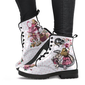 Alice in Wonderland Combat Boots #104 Pink Series | Birthday Gifts, Gift Idea, Women's Boots, Custom Shoes, Aesthetic, Cute, Kawaii