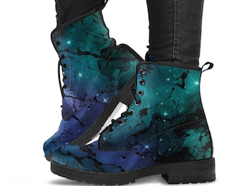 Combat Boots - Watercolor Marble Galaxy #2 | Custom Shoes, Cool Shoes, Vegan Shoes, Vegan Leather, Hippie Boots, 90s Boots, Galaxy Shoes