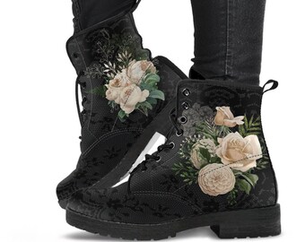 Combat Boots Vintage Roses black Women's Black - Etsy
